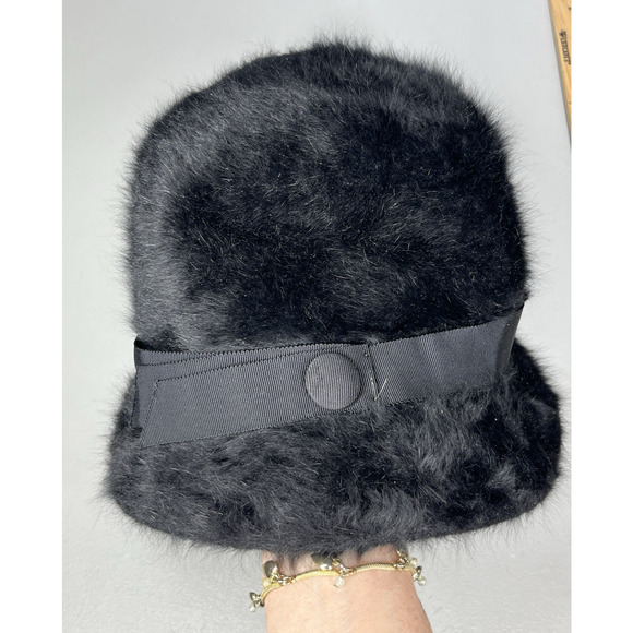 Vintage Kangol Design Fur Bucket Hat Womens OS Black Ribbon Made England - Picture 3 of 7